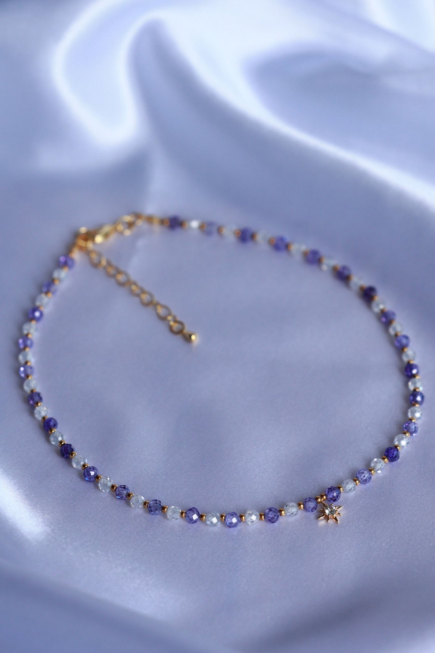 Purple and White Natural Zircon Stone Necklace with Star Pendant