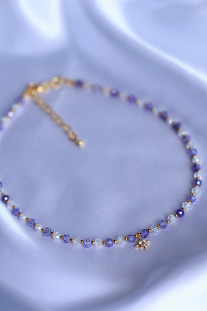 Purple and White Natural Zircon Stone Necklace with Star Pendant