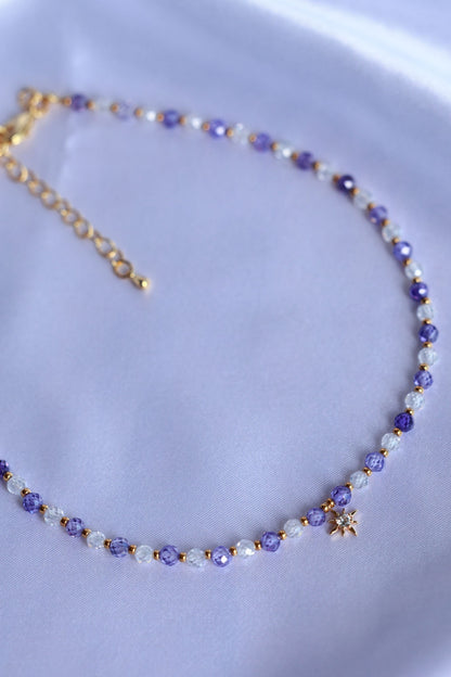 Purple and White Natural Zircon Stone Necklace with Star Pendant