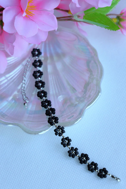 Matte Black and Rhodium Plated beads Bracelet