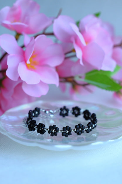 Matte Black and Rhodium Plated beads Bracelet