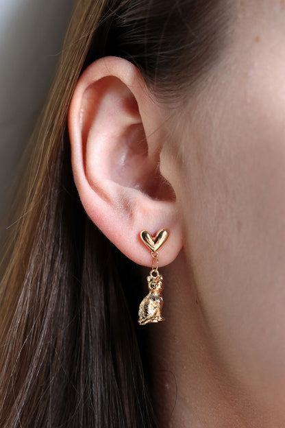 Stud Earrings with Cat Pendant 18K gold plated