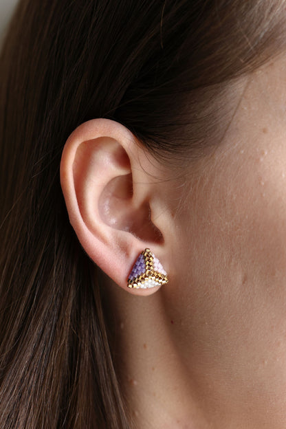 Triangle Purple Stud Earrings 24K Gold-Plated Beads