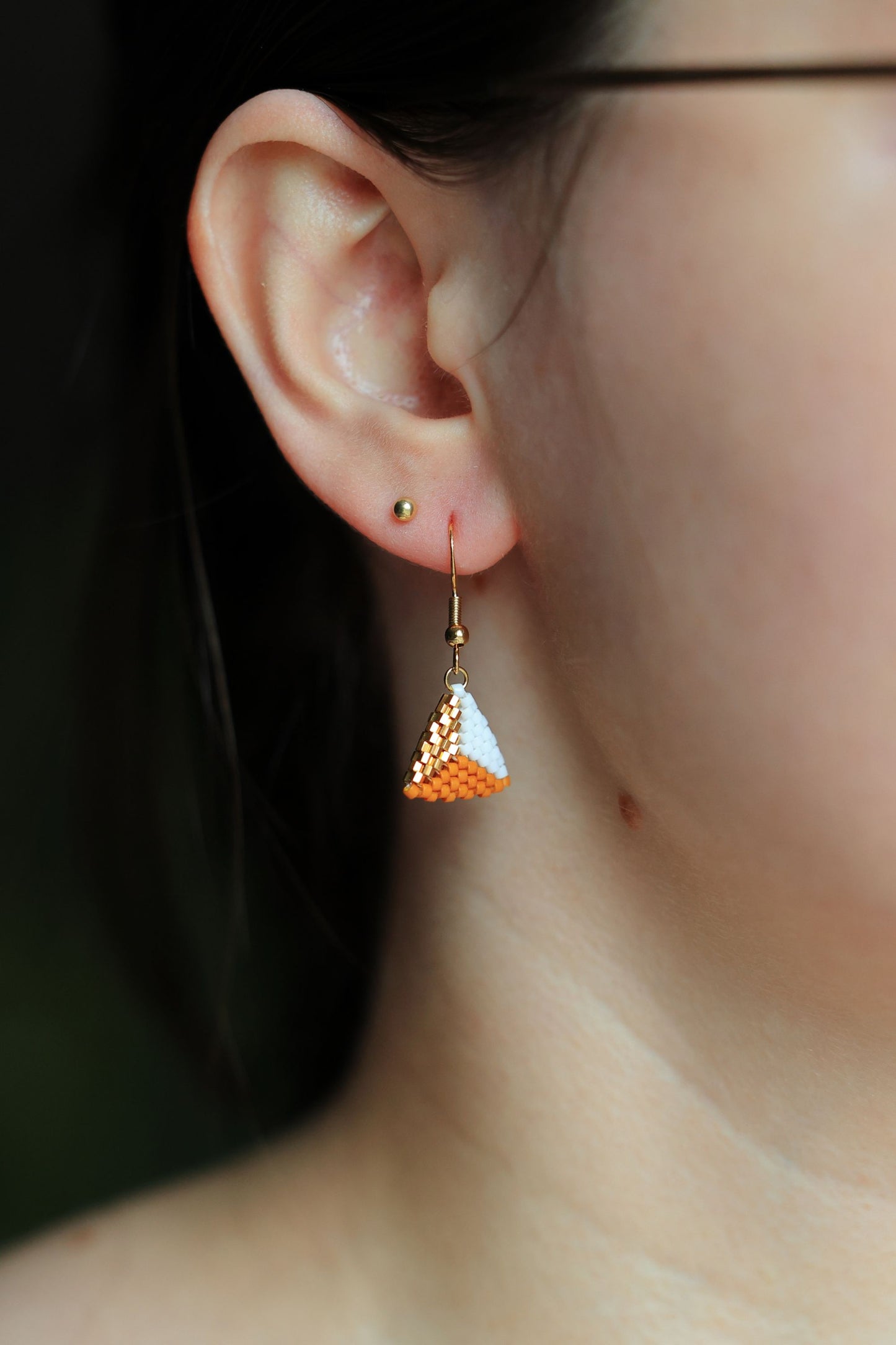 Triangle Earrings White, Brown and 24K Gold-Plated Color