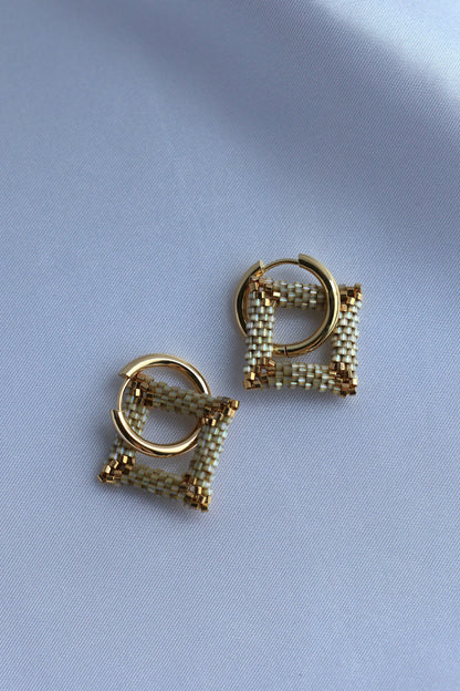 24K Gold Plated Beads Square Hoop Earrings "Golden Magic"