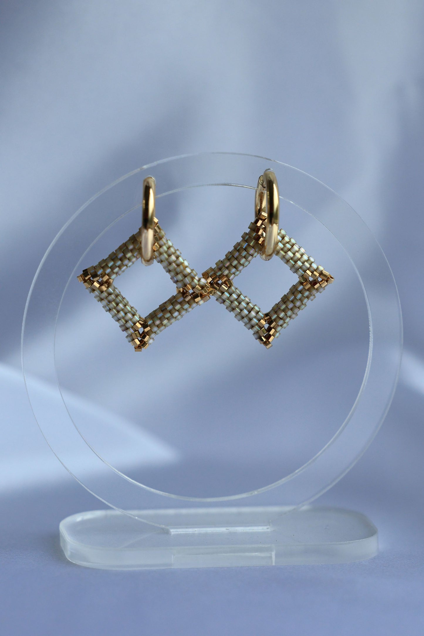 24K Gold Plated Beads Square Hoop Earrings "Golden Magic"