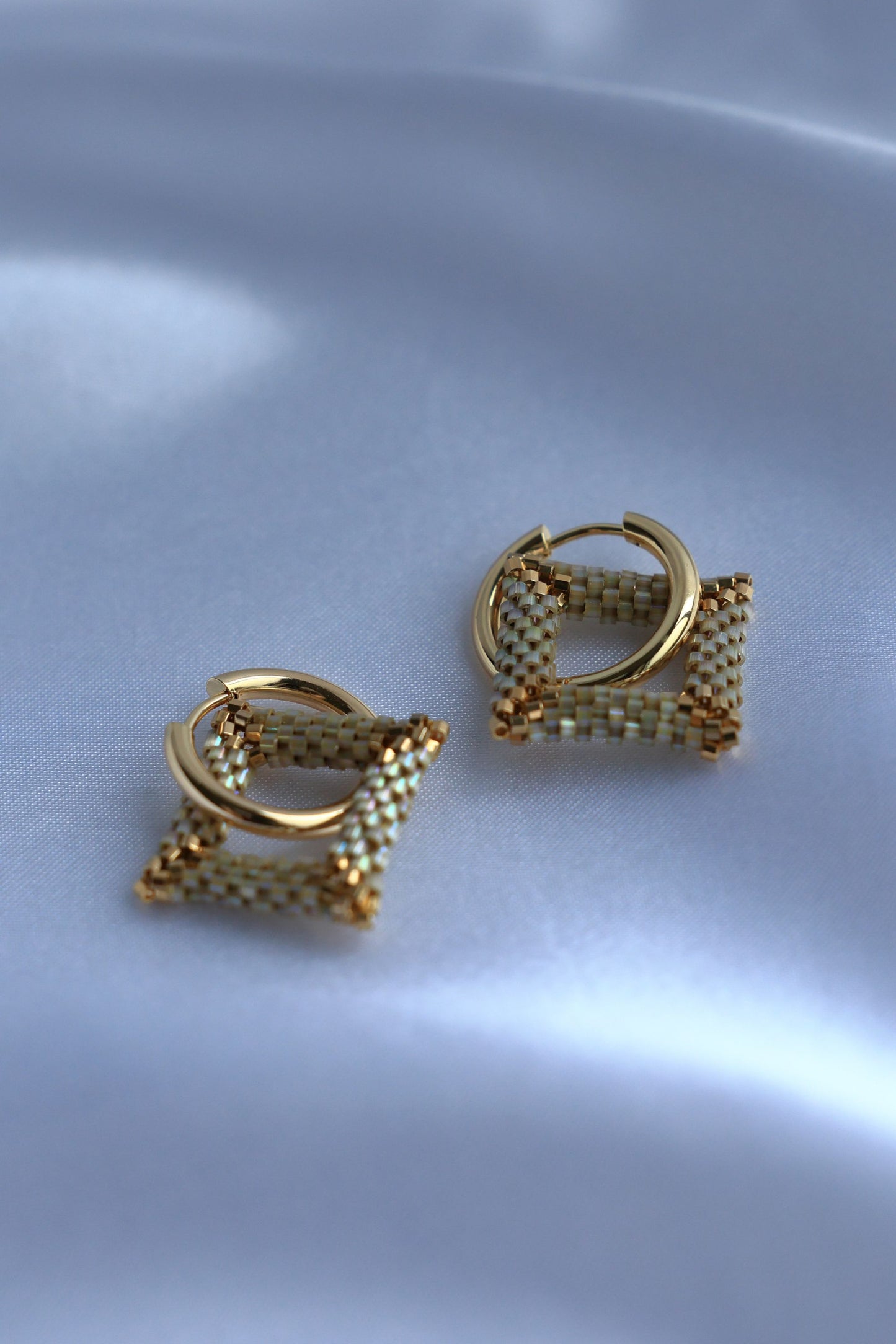 24K Gold Plated Beads Square Hoop Earrings "Golden Magic"