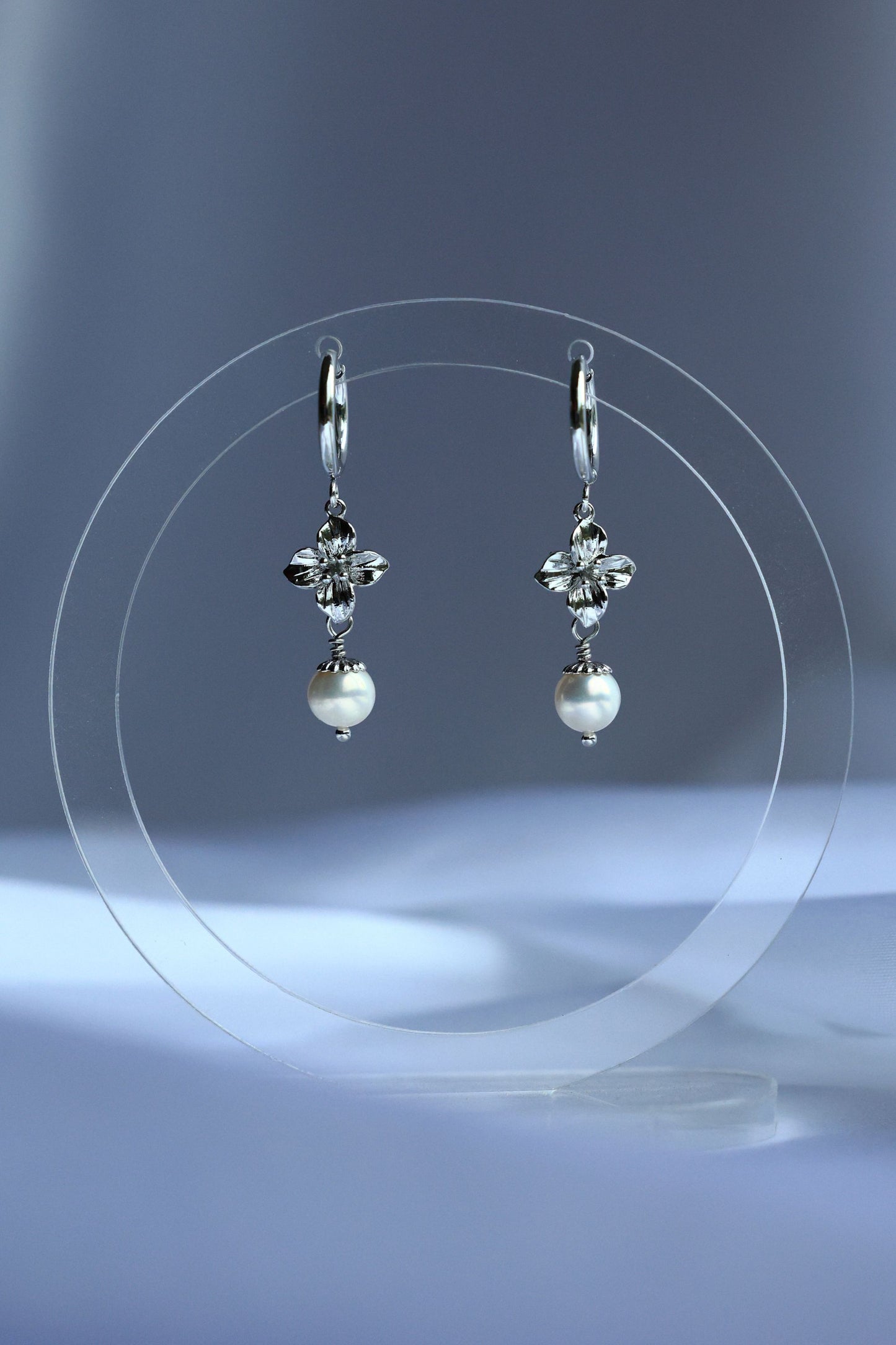 Rhodium plated Pearl Hoop Earrings