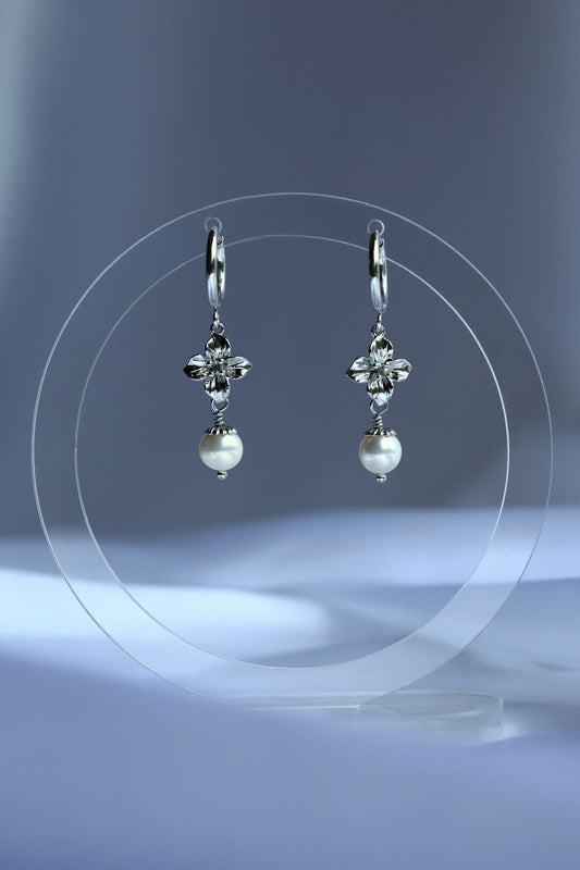 Rhodium plated Pearl Hoop Earrings