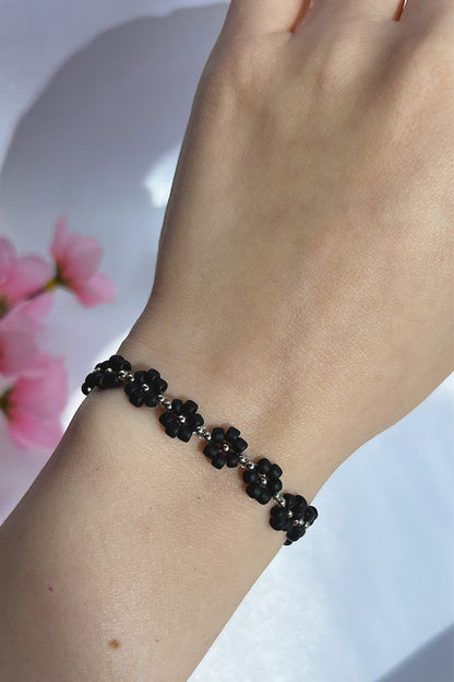 Matte Black and Rhodium Plated beads Bracelet