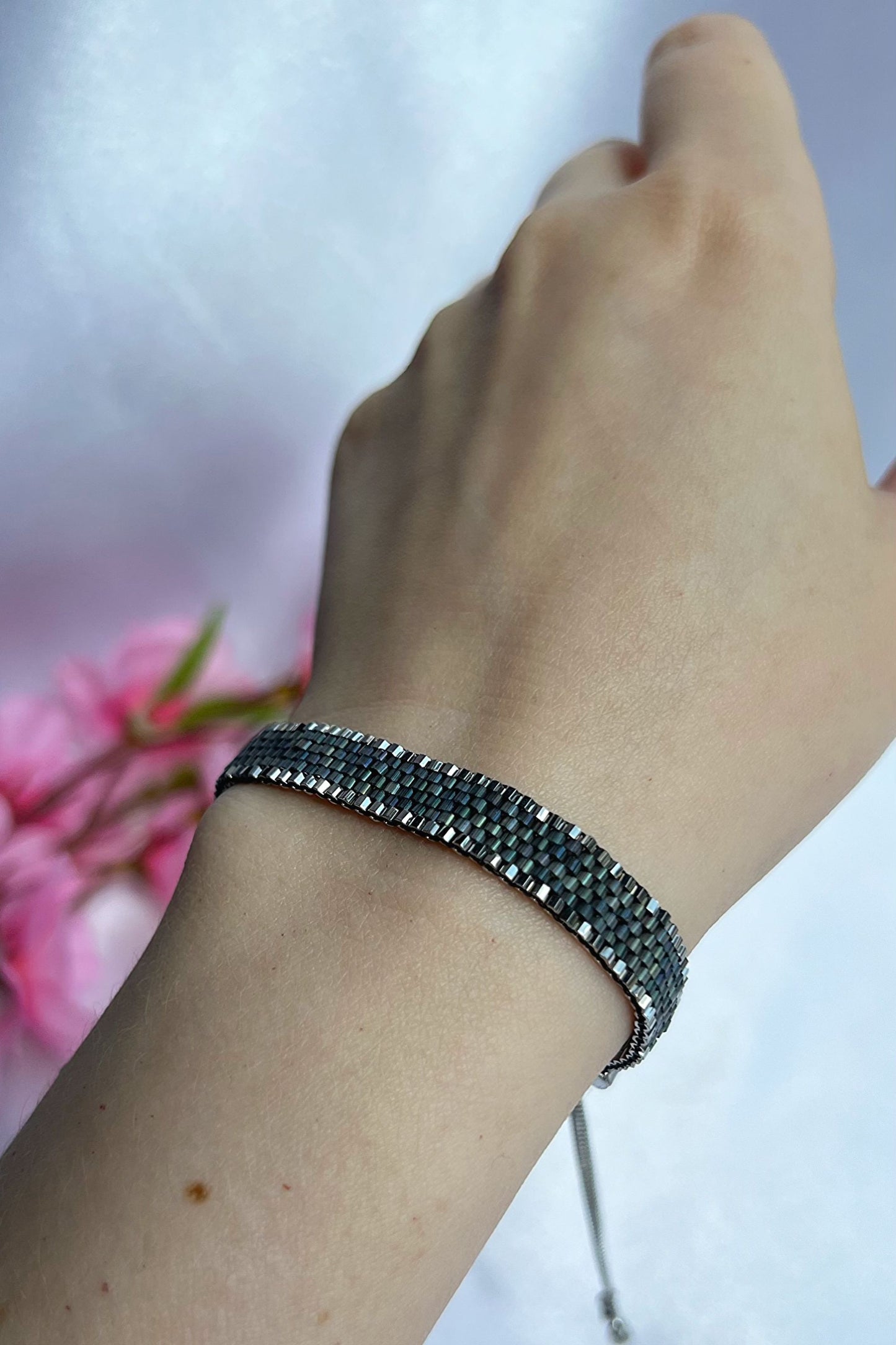 Crystal Black and Palladium Plated Beads Bracelet