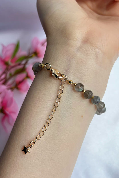 Natural Labradorite Stone Bracelet with a Dragonfly Pendant