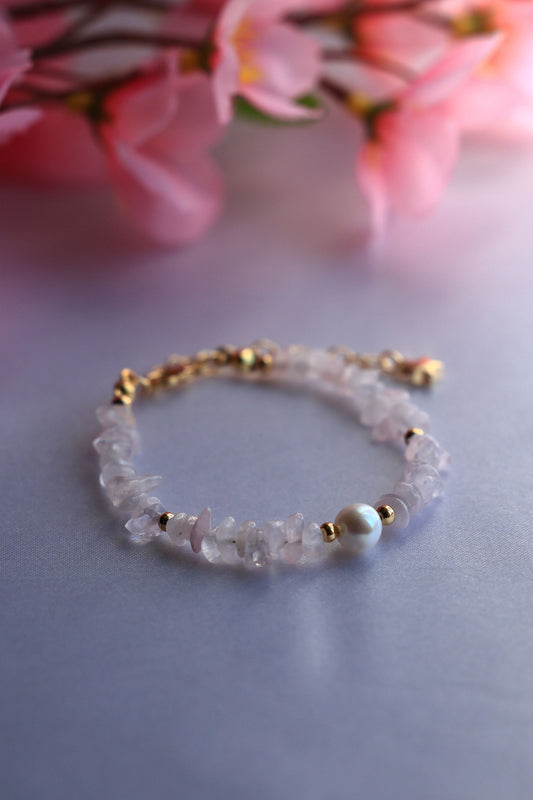 Rose Quartz and Natural Pearl Bracelet