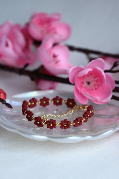 Matte Dark Red and 24K Gold Plated beads Bracelet