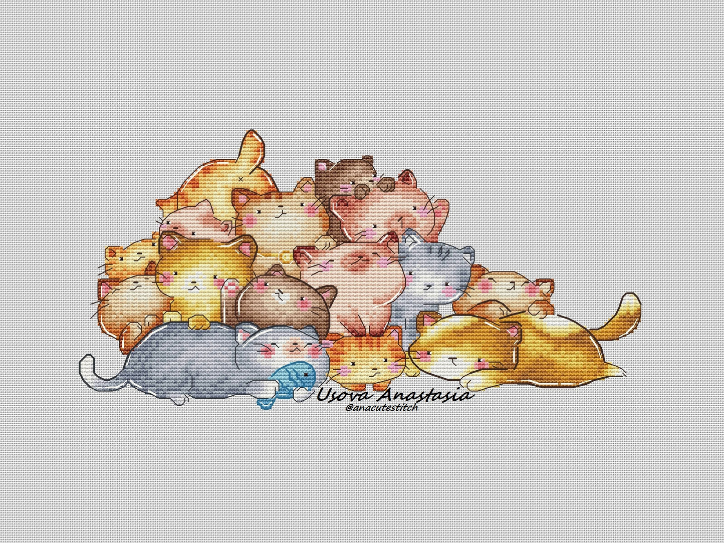 Digital Cross Stitch Pattern "15 cats and fish"