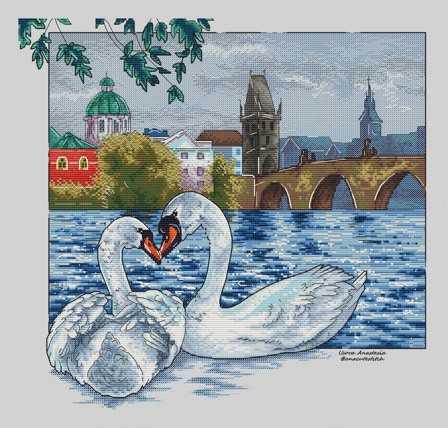 Digital Cross Stitch Pattern "Swans. Czech Republic"