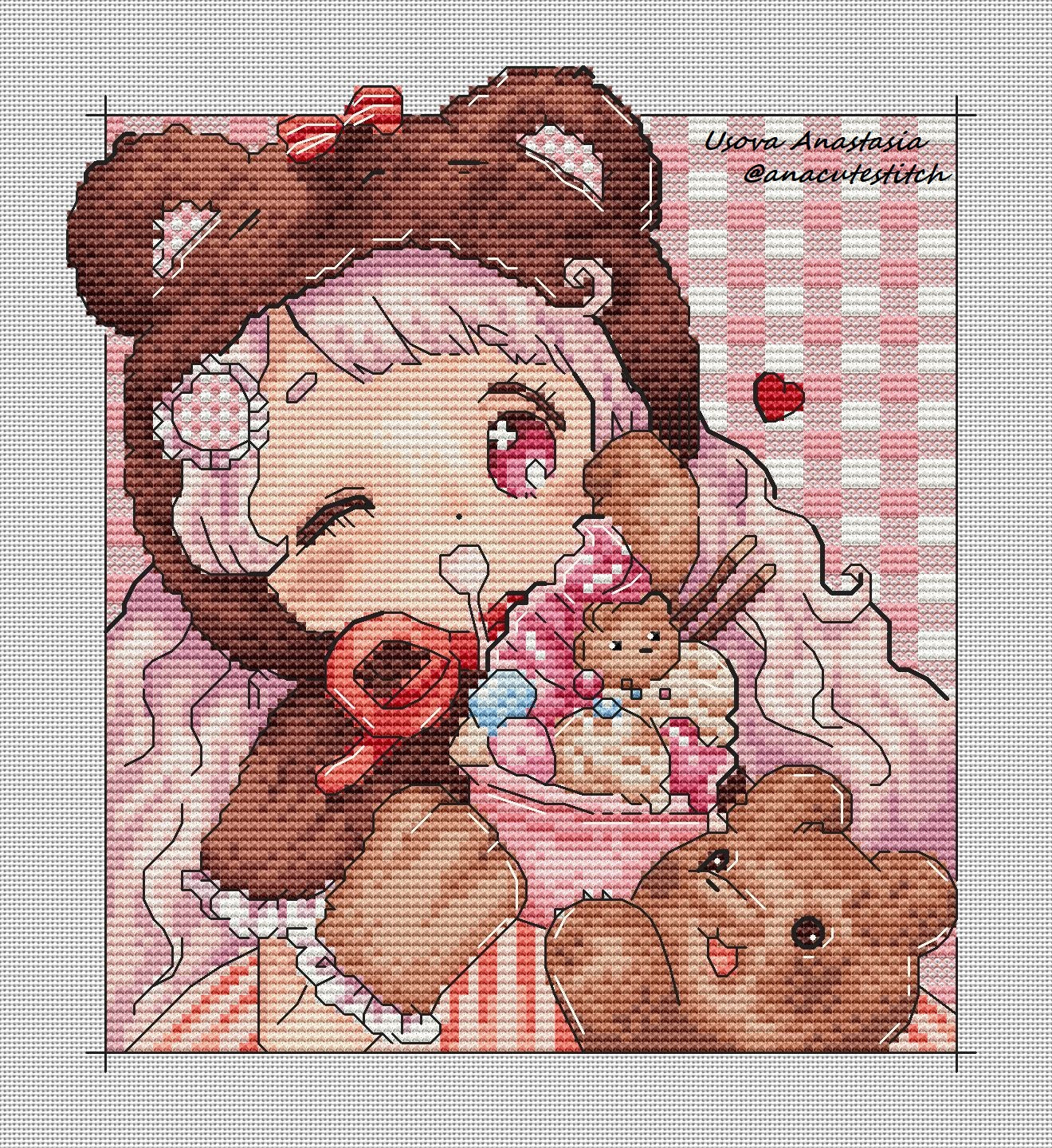 Digital Cross Stitch Pattern "Brown Bear. Anime"