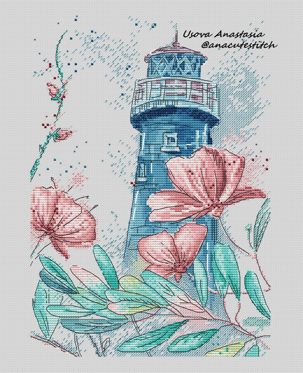 Digital Cross Stitch Pattern "Flower Lighthouse"