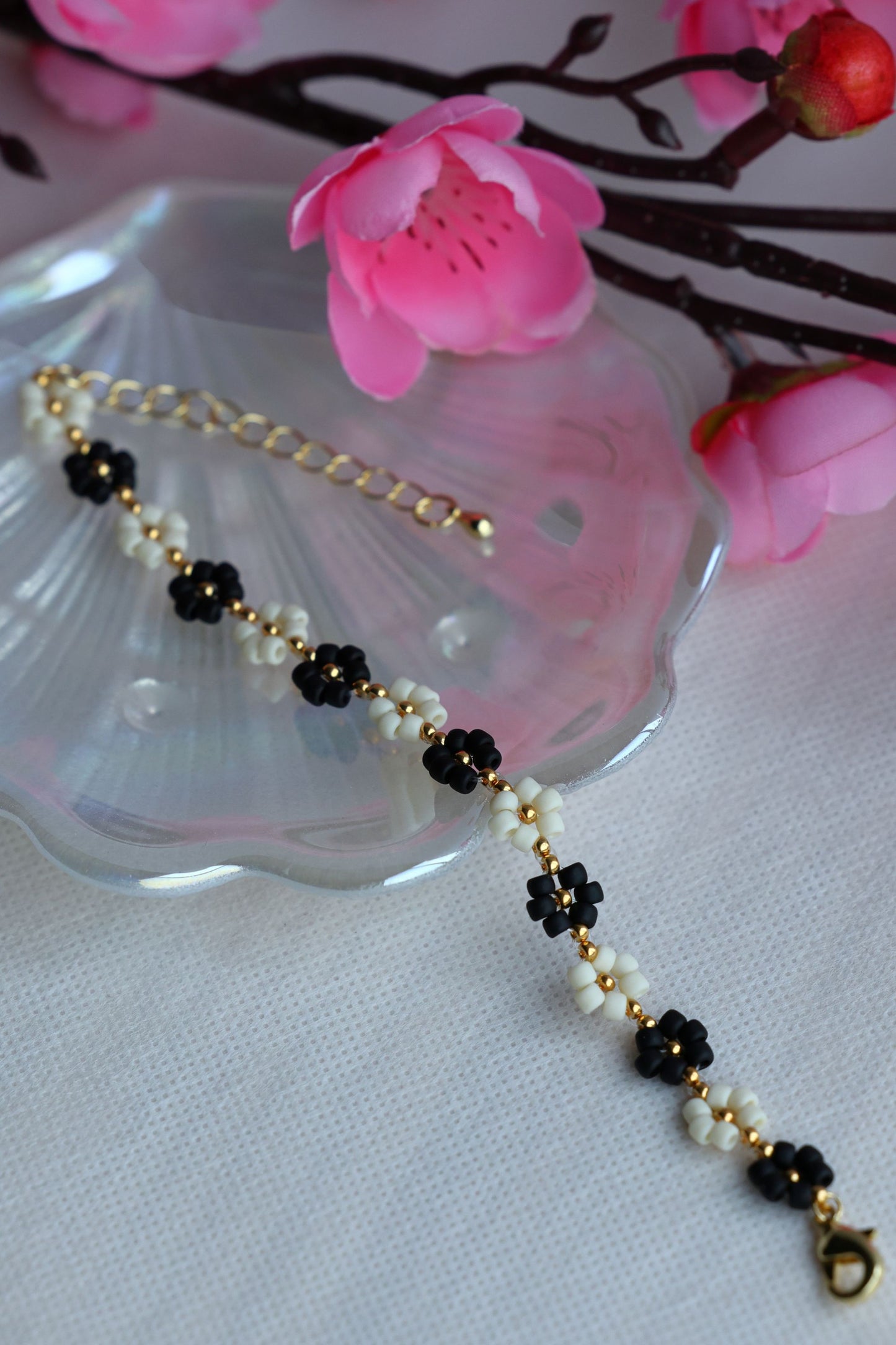 Bracelet "Oreo" Matte Black and White with 24K Gold Plated beads