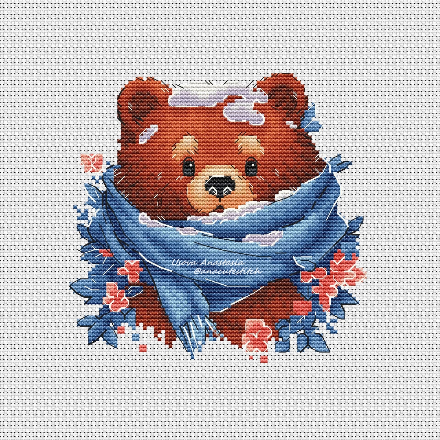 Digital Cross Stitch Pattern "Bear in a Blue Scarf"