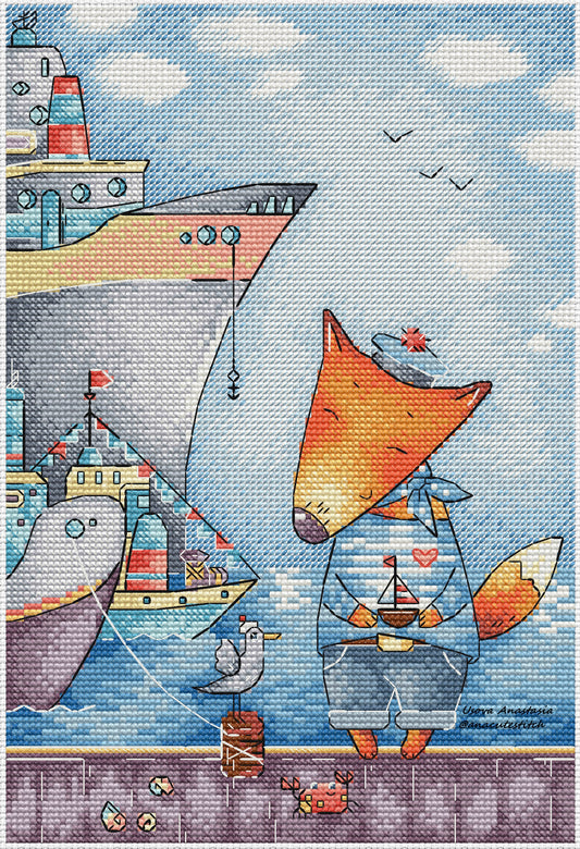 Digital Cross Stitch Pattern “Little Fox in the Harbor”