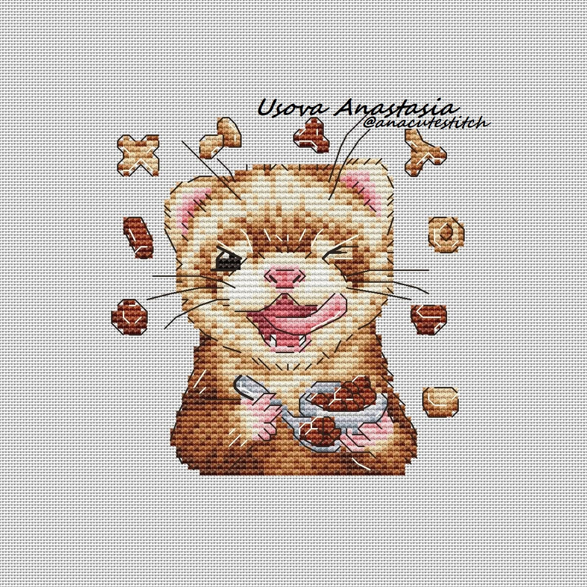 Digital Cross Stitch Pattern "Ferret. Cereal"