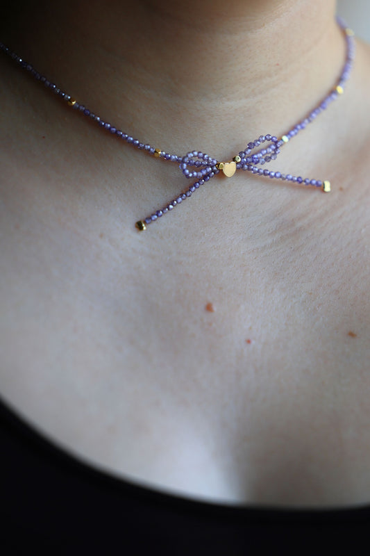 Necklace "Bow" Made of Natural Stone Zircon