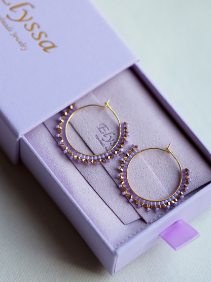 Purple and 24K Gold Plated beads Hoop earrings