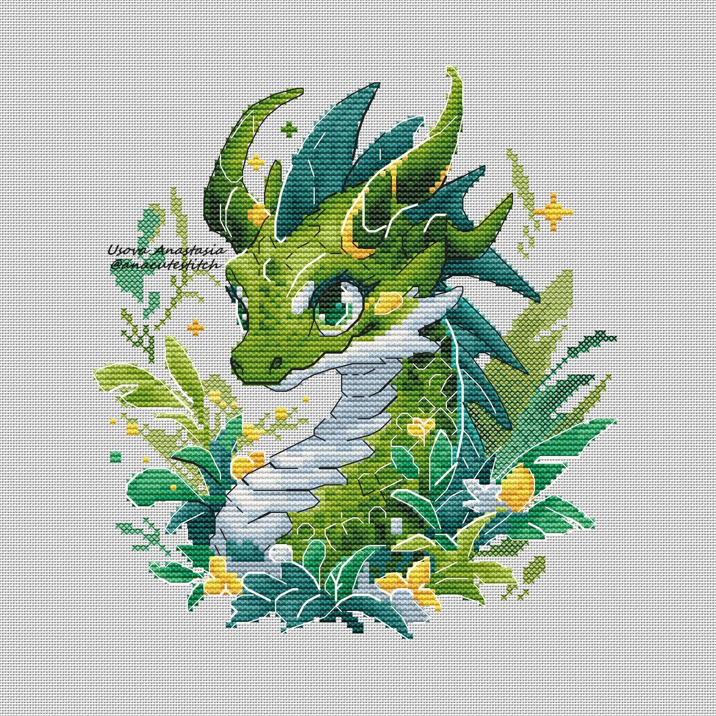 Digital Cross Stitch Pattern "Green Guardian of the Woods"