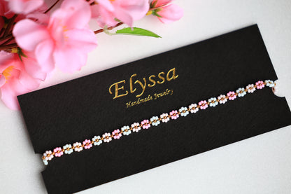 Pastel Floral Beaded Necklace "Marshmallow" with 24K Gold-Plated Beads