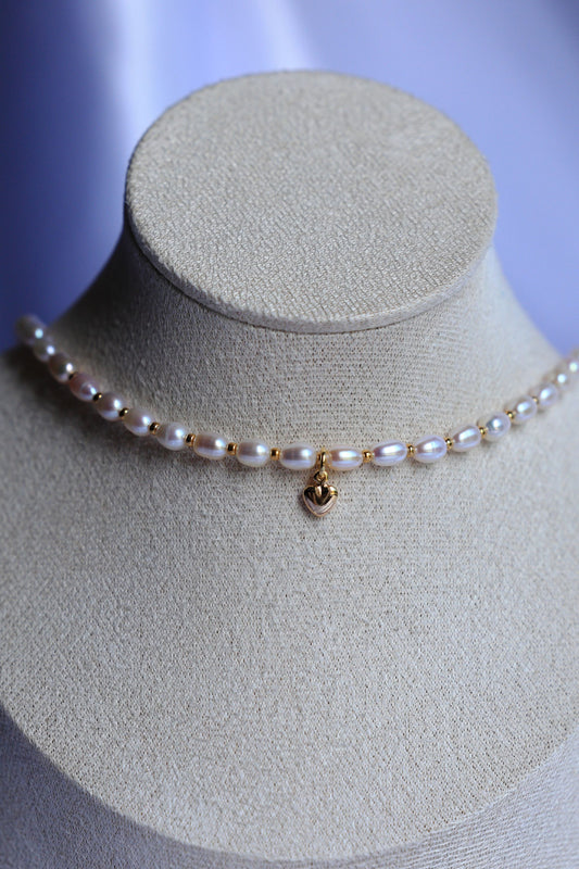 Natural Freshwater Pearl Necklace with Heart Pendant