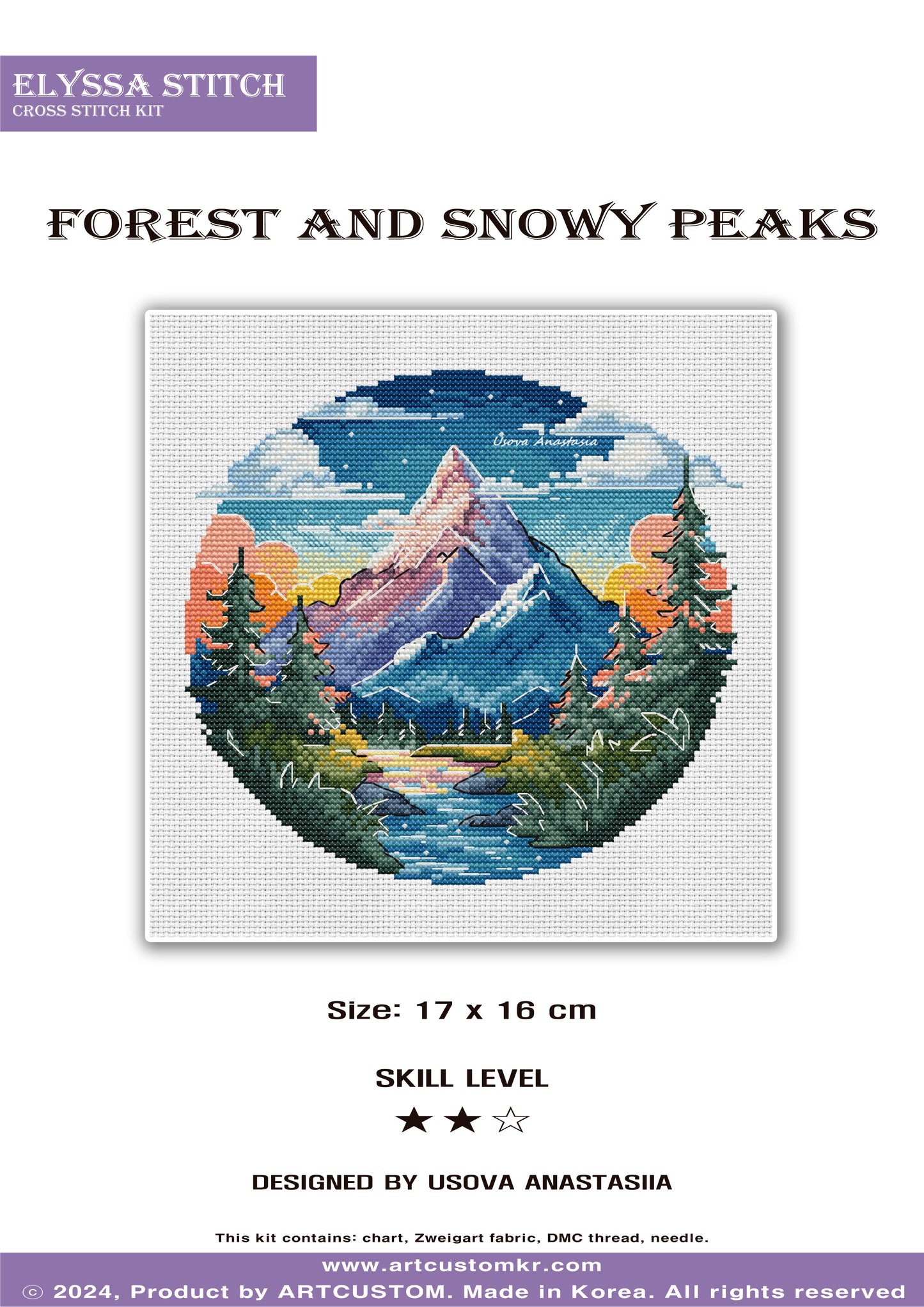 Cross Stitch KIT "Forest and Snowy Peaks"