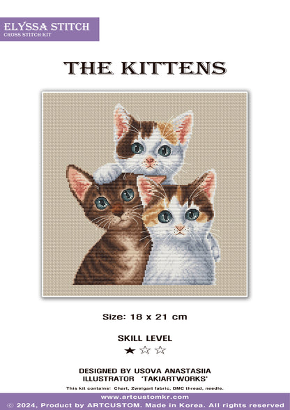 Cross Stitch KIT "Three kittens"