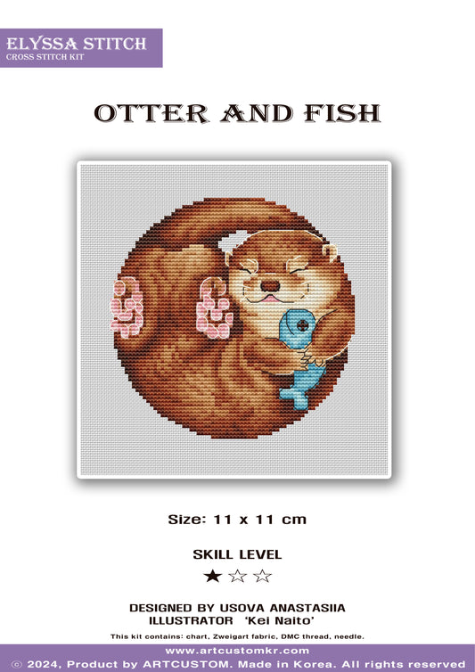 Cross Stitch KIT "Otter and fish"